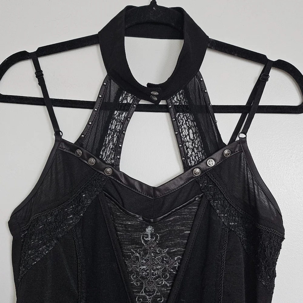 Ozzon Japan Ozz Croce Black Gothic High Neck Layered Top Silver Crosses And Lace - Picture 8 of 11